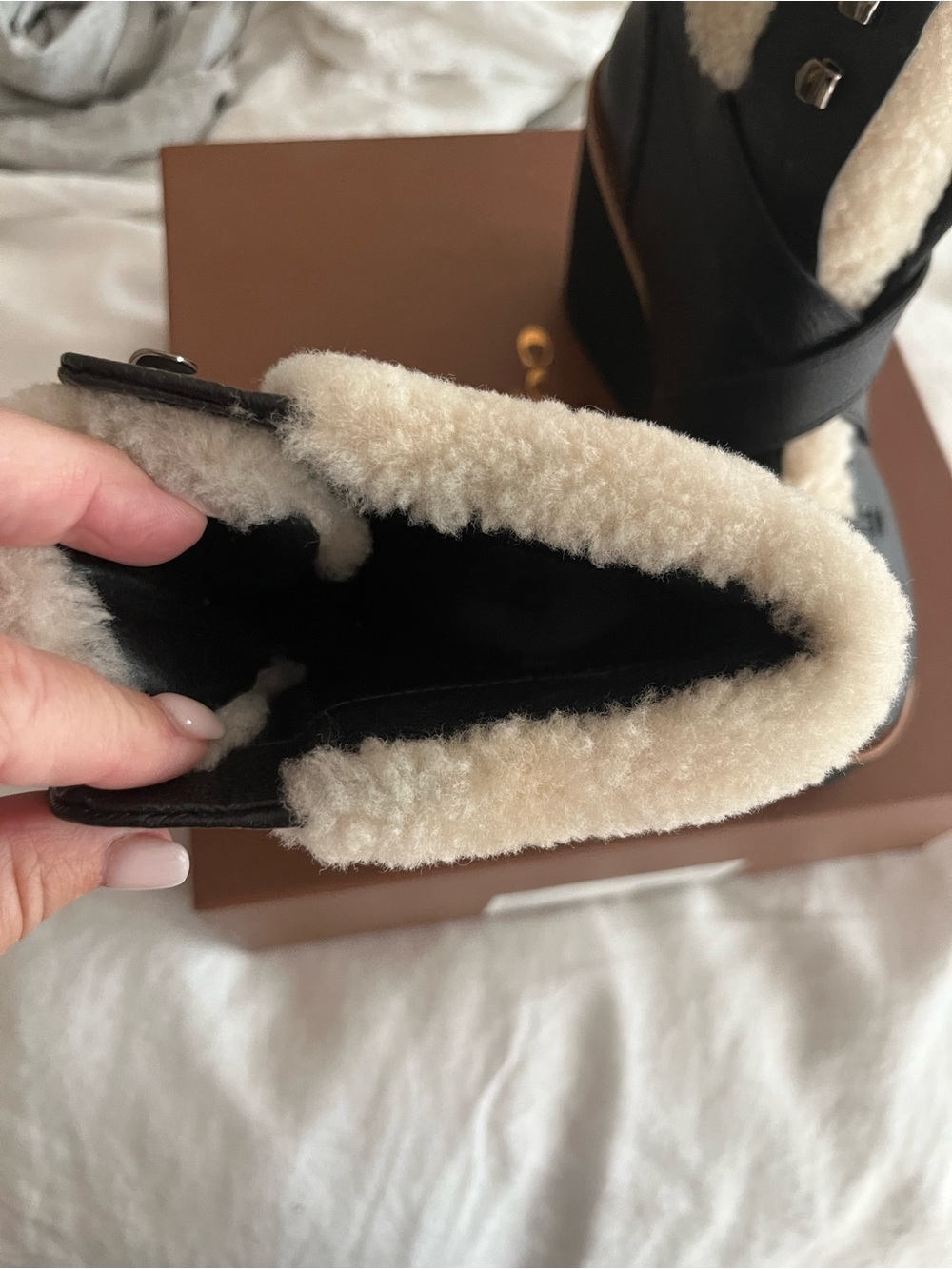 Coach Black Leather Ankle Boots with Cream Shearling - Picture 4 of 9